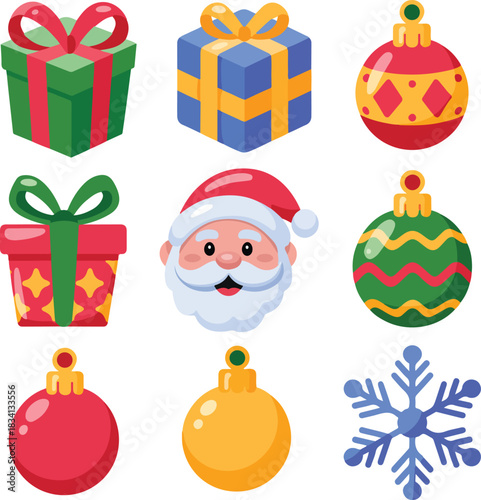 Festive Christmas vector banner collection featuring Santa Claus, gift boxes, and holiday ornaments for seasonal celebrations