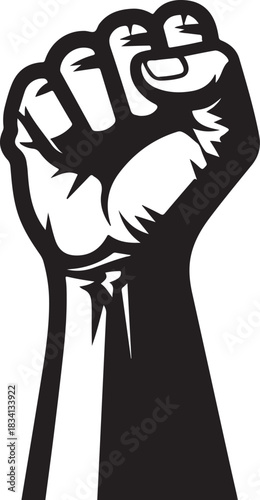 Black Silhouette Fist Raised Upward Symbol of Power and Protest raised fist solidarity