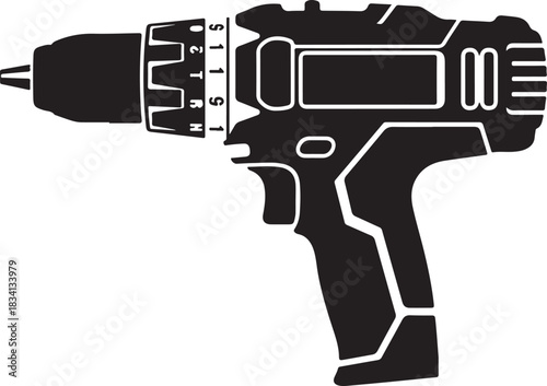 Black silhouette of a cordless power drill with settings dial power tool electric