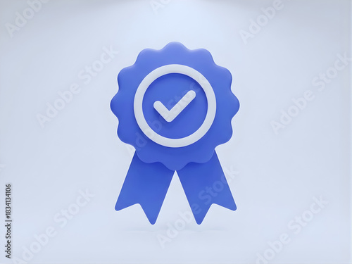 3d Guarantee costumer icon vector illustration. blue rosette badge with  checklist background isolated