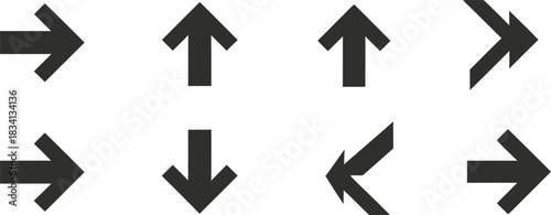 Set of black arrows pointing in different directions on white background