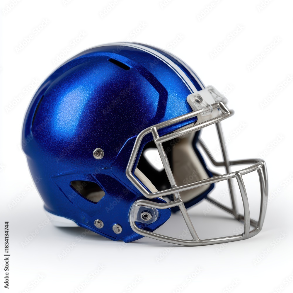 Fototapeta premium sports icon design, a modern, d football helmet icon in royal blue, with clean lines and a silver outline on a white backdrop
