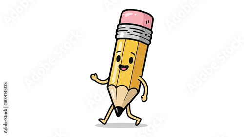 Walking Pencil: A lively animated pencil character embarks on a journey, emanating a sense of curiosity and creativity, with a whimsical design and a cheerful disposition.