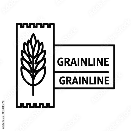 Grainline text logo with stylized wheat stalk on perforated label icon