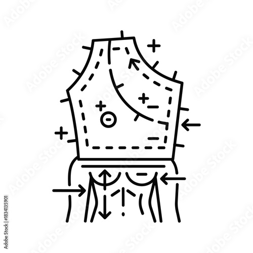 Clothing Pattern Drafting with Seam Allowances, Adjustments, and Gathers Line Icon