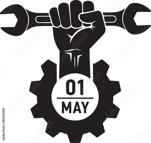 Fist holding wrenches above gear with May 1st date spanners