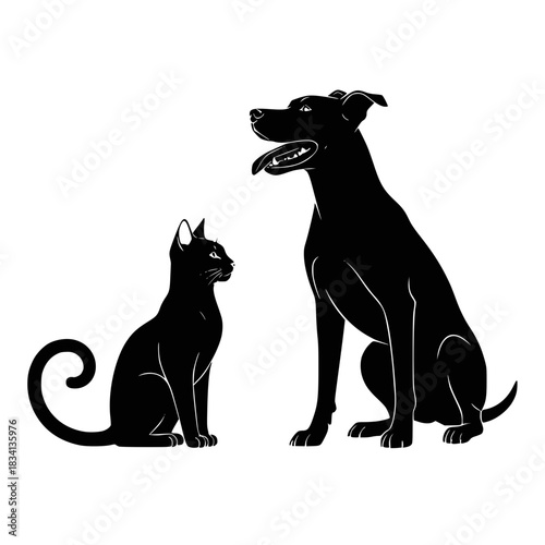 Cat and dog silhouette vector illustration, transparent background SVG version.