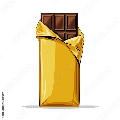 Delicious Chocolate Bar Vector Illustration Isolated on White Background Sweet Candy Dessert Snack Cocoa Treat Illustration for Packaging and Advertising Design.