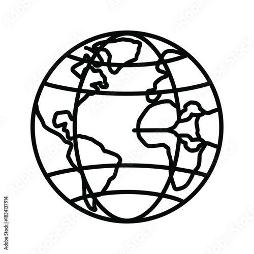 Earth Globe Outline Icon