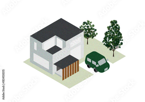 一軒家のアイソメトリックイラスト