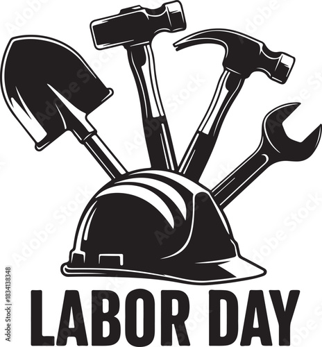 Labor Day Helmet With Tools And Wrench Text holiday work
