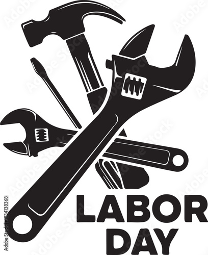 Labor Day Hammer Wrench Screwdriver Adjustable Wrench Tools vector illustration