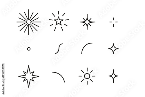 Digital Fireworks Icons. Digital fireworks background. Line outline icon set of Digital fireworks background: