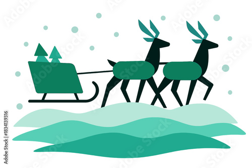 Geometric Holiday Sleigh. Winter Holiday Sleigh. Flat minimalist vector illustration of a Winter Holiday