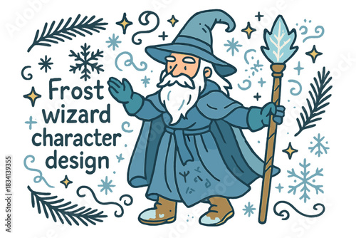 Frost Wizard Design. Frost wizard character design. Hand-drawn doodle illustration of Frost wizard character