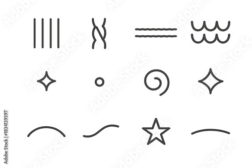 Sweater Pattern Icons. Sweater pattern details. Line outline icon set of Sweater pattern details: rib outline,