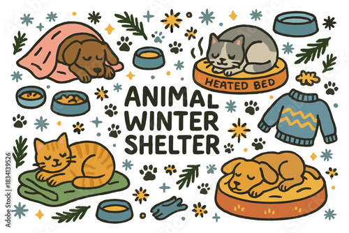 Cozy Animal Winter Shelter. Animal winter shelter. Hand-drawn doodle illustration of Animal winter shelter.