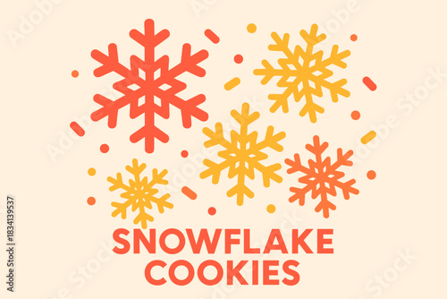 Geometric Snowflake Cookies. Snowflake-shaped cookies. Modern minimalist poster banner, bold sans-serif