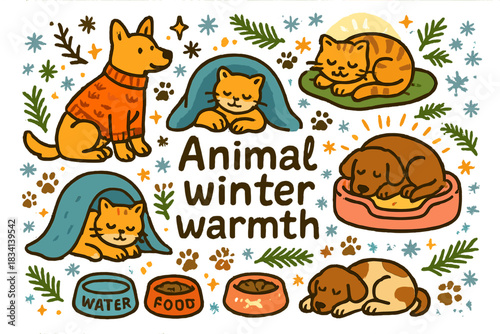 Animal Winter Warmth. Animal winter warmth. Hand-drawn doodle illustration of Animal winter warmth. dogs, cats