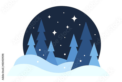 Magical Woodland Nightscape. Magical Woodland Night. Flat minimalist vector illustration of a Magical Woodland