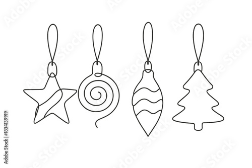 Minimalist Holiday Charms. Holiday DIY charms. Minimalistic one-line drawing hand-decorated ornaments with