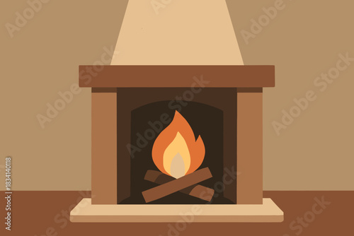 Retro Fireplace Glow. Cozy indoor fire minimalist flat illustration of simple geometric fireplace with angular