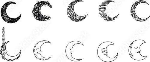 Crescent moon doodle pack featuring soft curves and hand-drawn line work.