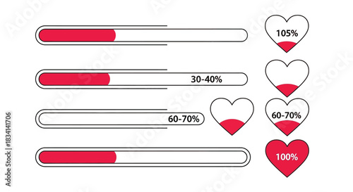 Progress heart bar loading love percentage status ui design vector