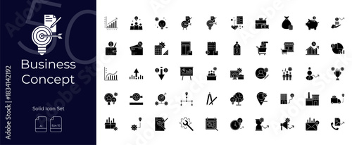 Business Concept Solid Editable Icons set