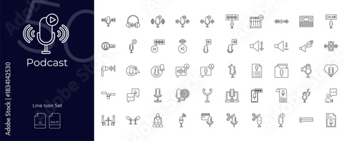 Podcast Line Editable Icons set