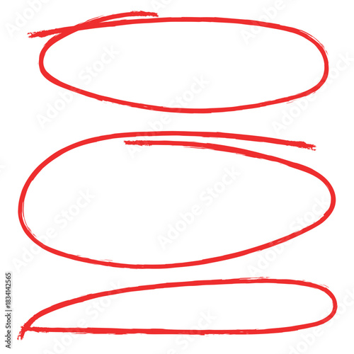 Set of hand drawn red round circle scribbles highlighter design element