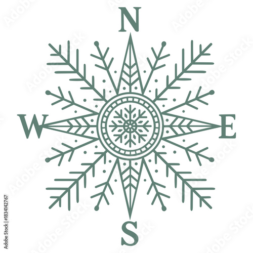 Kompass Schneeflocke - Ornamentales Winter Vektor Motiv