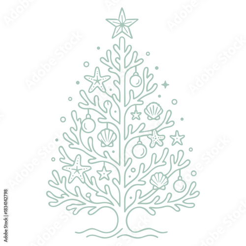 Maritimer Weihnachtsbaum mit Muscheln - Ornamentales Vektor Motiv