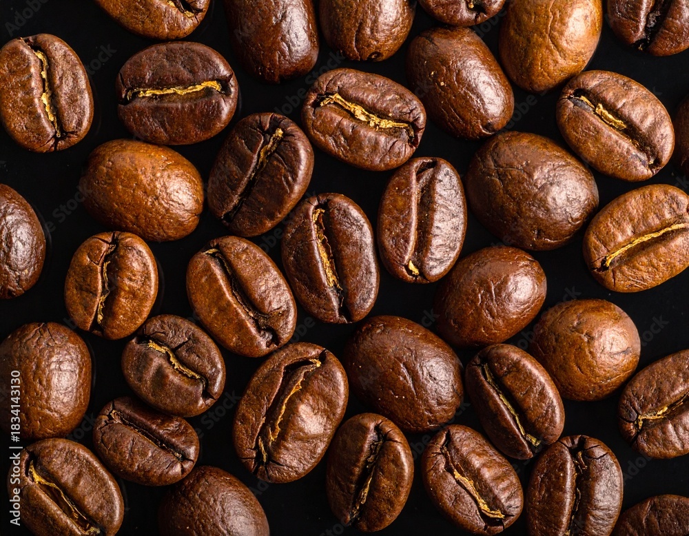 Fototapeta premium Coffee beans on black background