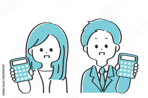 電卓を持ったビジネスマンの男女　経理　税理士