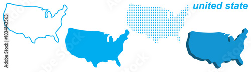 United States Map Vector Set, North America Outline Silhouette Dotted 3D Solid Shapes, USA Country Infographic Template, Editable EPS United States Geography