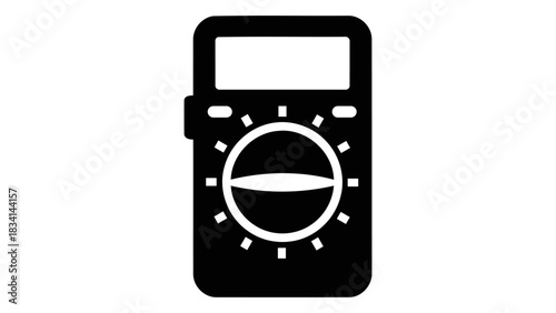 Black silhouette icon of a digital multimeter used for measuring electrical voltage current and resistance