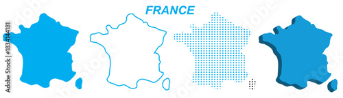 France Map Vector Set, European Outline Silhouette Dotted 3D Solid Shapes, France Country Infographic Template, Editable EPS France Geography