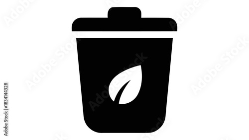 Modern smart composter icon with a leaf symbol representing organic waste conversion into fertile compost for sustainabl