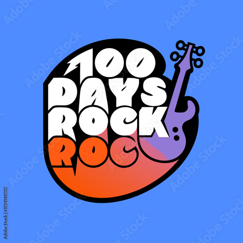 100 days rock graphic with electric guitar and lightning bolt