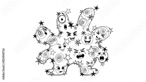 Emotion cloud: An artistic depiction of an emotion cloud showcasing various expressions, bringing to life feelings through a unique visual narrative. 