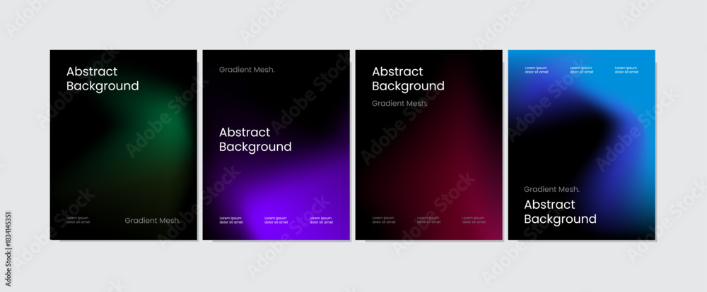 Fototapeta premium Modern gradient mesh poster background set. Minimalist cover template. Blue, Teal, Red, Purple Gradient. Futuristic background. Modern Minimalist