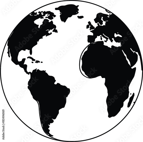 One-Line Silhouette Earth Globe Symbol.