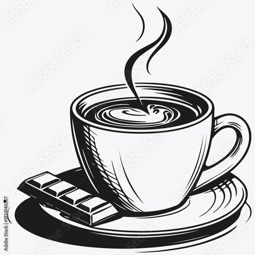 cup of coffee and chocolate bar sketch illustration vector