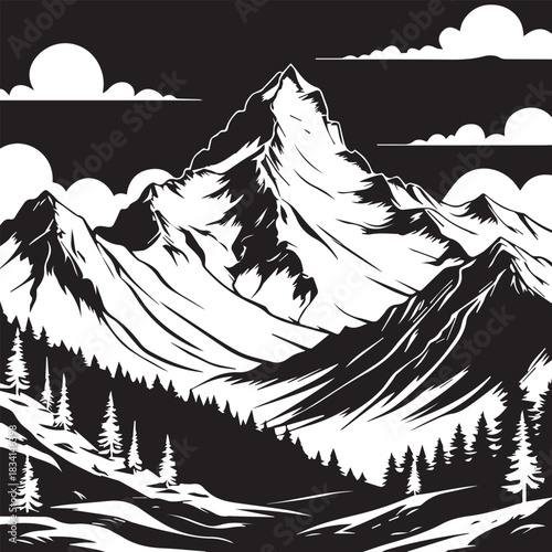 Minimalist mountain landscape illustration vector