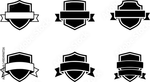 Collection of Six Black Shield and Banner Emblem Icons