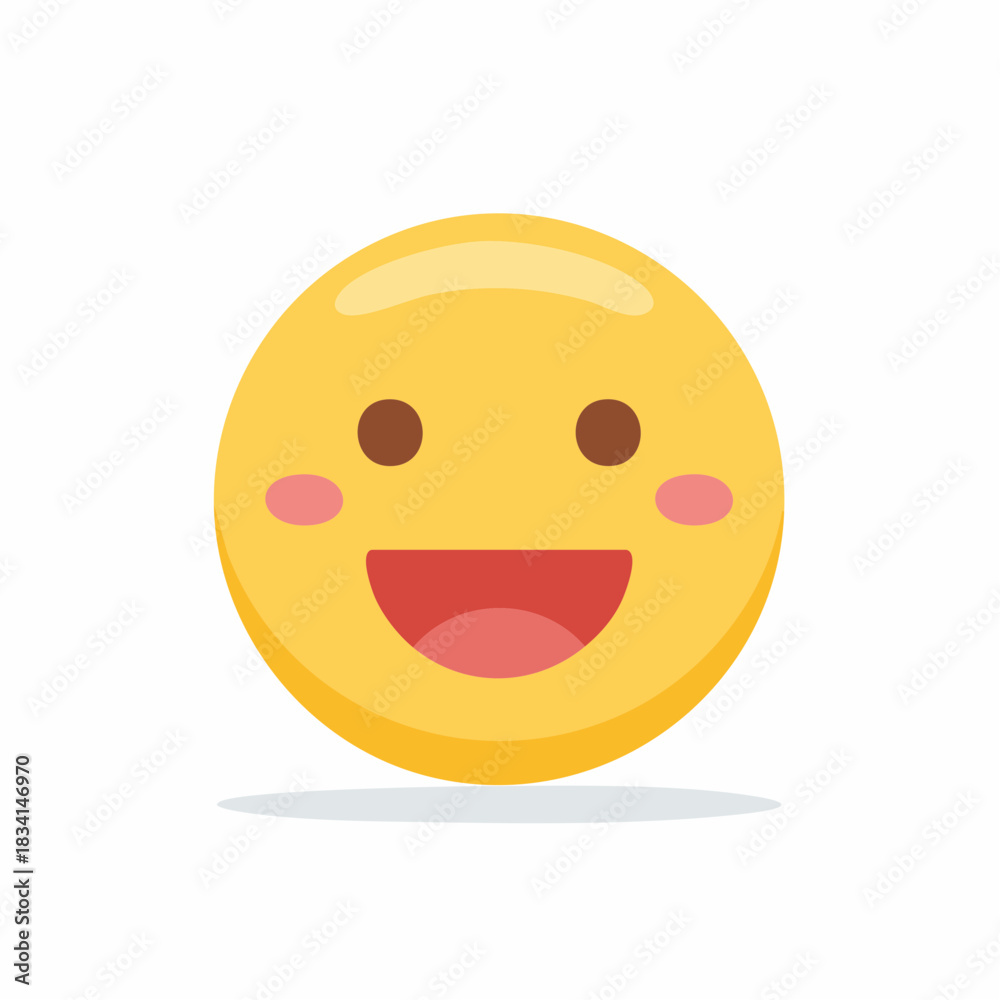 Fototapeta premium Joyful yellow smiley face with blush cheeks and wide open mouth conveying happiness and laughter