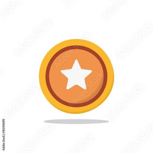Gold coin with a white star, loyalty reward, or medal icon flat vector