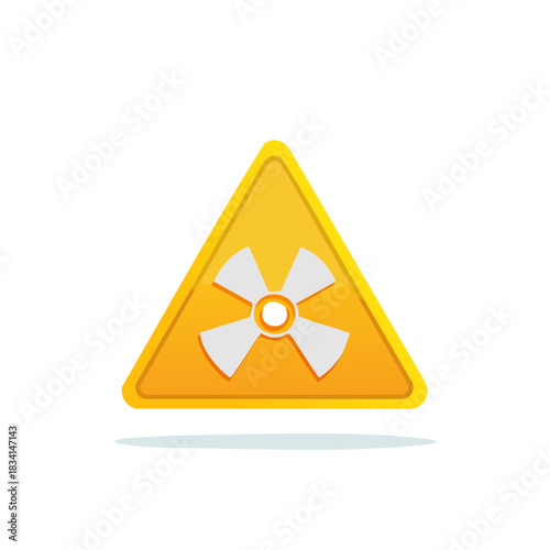 Rotating fan hazard warning sign. Yellow triangular safety symbol for industrial machinery or ventilation systems.