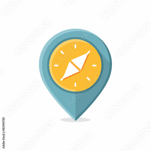 Modern Flat Design Location Pin with Compass Icon for Travel Navigation